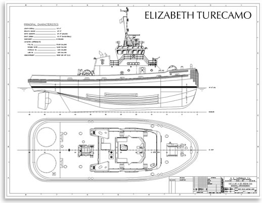 Tractor Tug Boat ELIZABETH TURECAMO design drawing
